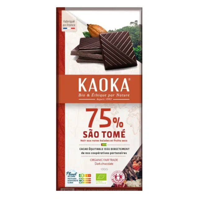 Chocolat noir à 75% de sao tomé bio