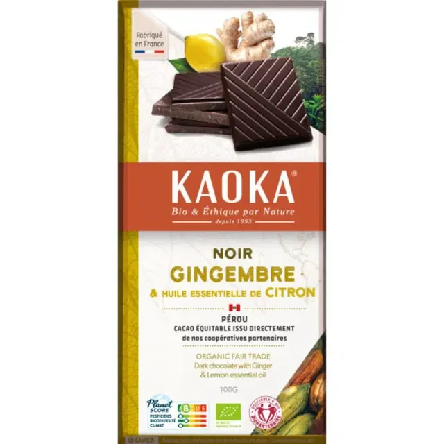 Chocolat noir citron gingembre bio
